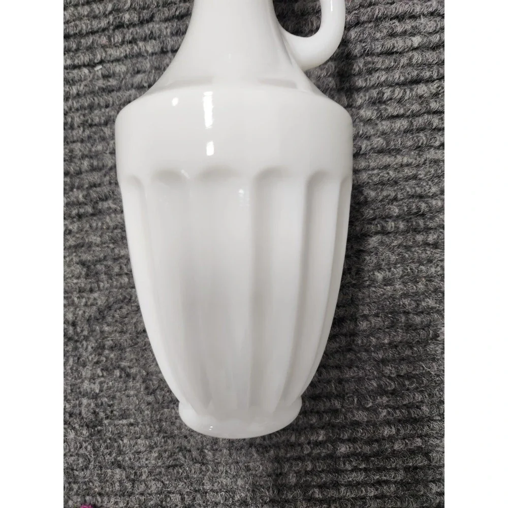 Vintage Lefton White Milk Glass Oil Decanter Bottle With Stopper And Handle MCM